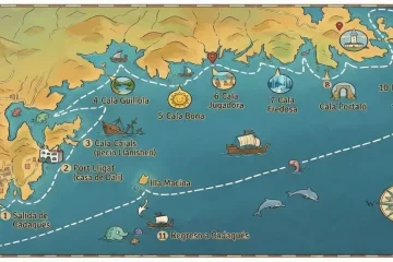 Illustrated map of a boat route from Cadaques